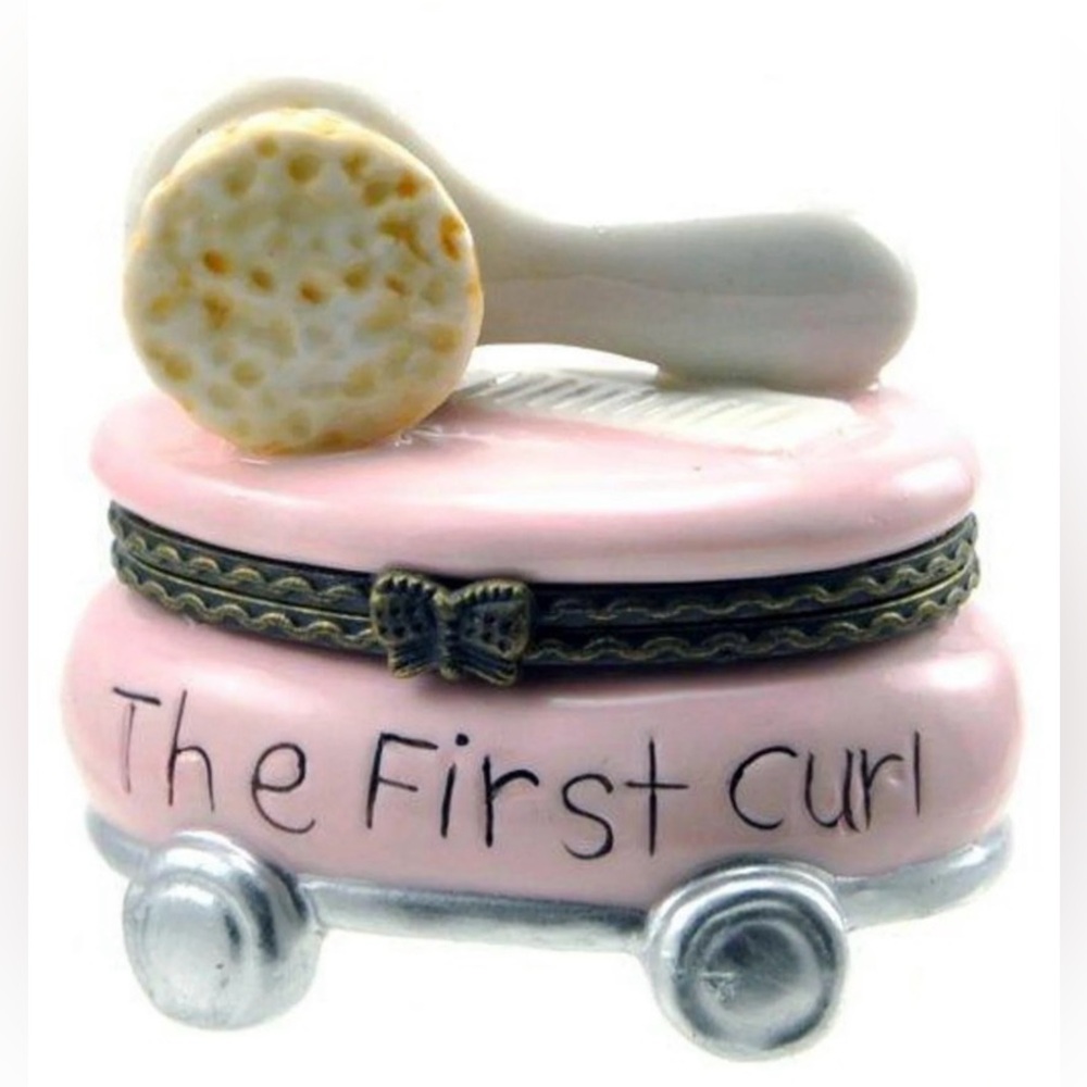 Pink "The First Curl" Trinket Box with Hairbrush Lid